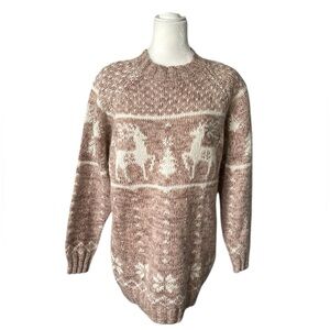 Venezia pink cream Christmas sweater  holiday winter reindeer wool size 14/16